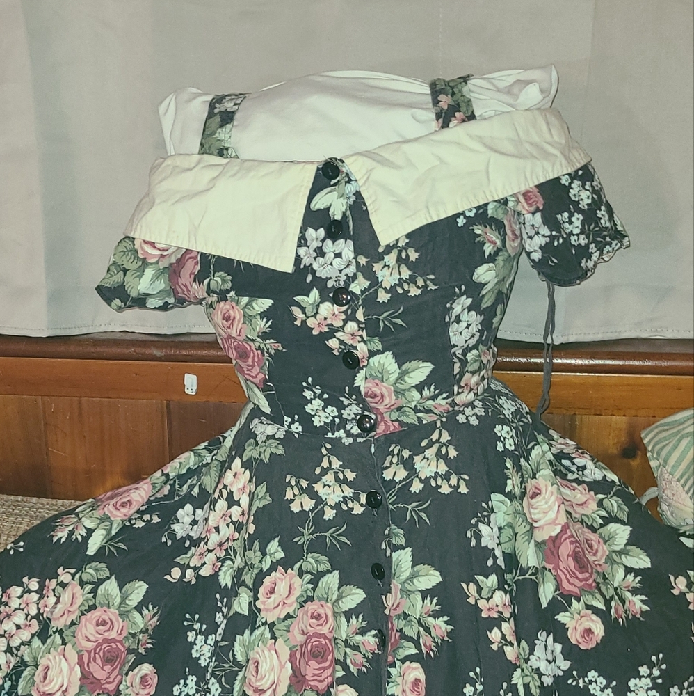 Pink and Black Off-the-Shoulder A-Line Midi Dress